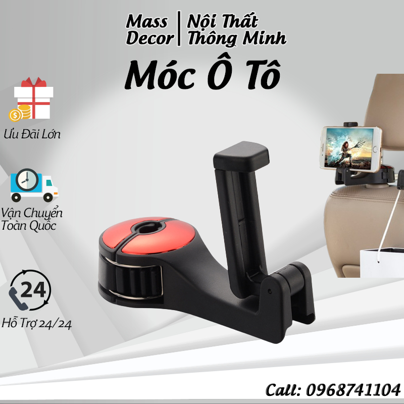 (ƯU ĐÃI) Móc treo đồ trên ô tô gài trước sau ghế, kèm giá đỡ kẹp điện thoại trên xe tiện lợi thiết kế chắc chắn cao cấp