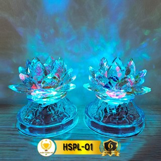 Đèn bàn thờ hoa sen pha lê cao cấp có led 7 màu, đồ thờ cúng gia tiên, trang trí bàn thờ phật hspl-01