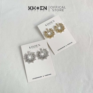 Bông tai nữ Hoa 3 Tia đá tròn vàng bạc - Khoen store