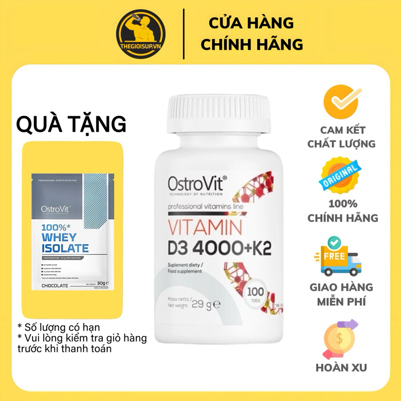 Viên uống bổ sương khớp D3k2 Ostrovit D3 4000 K2 chính hãng