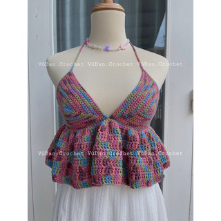 Áo len bèo 2 dây handmade