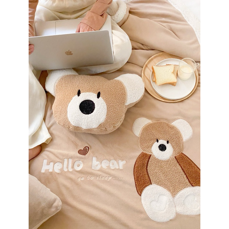 Chăn Lông Cừu Cao Cấp cực ấm,mềm và thêu họa tiết gấu teddy siêu đáng yêu