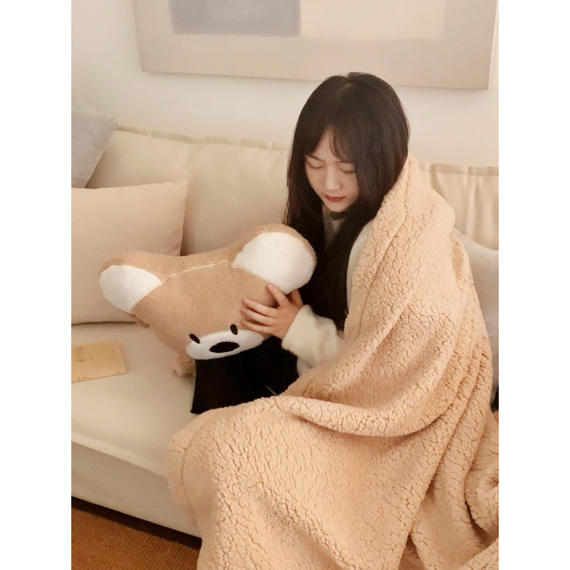Chăn Lông Cừu Cao Cấp cực ấm,mềm và thêu họa tiết gấu teddy siêu đáng yêu