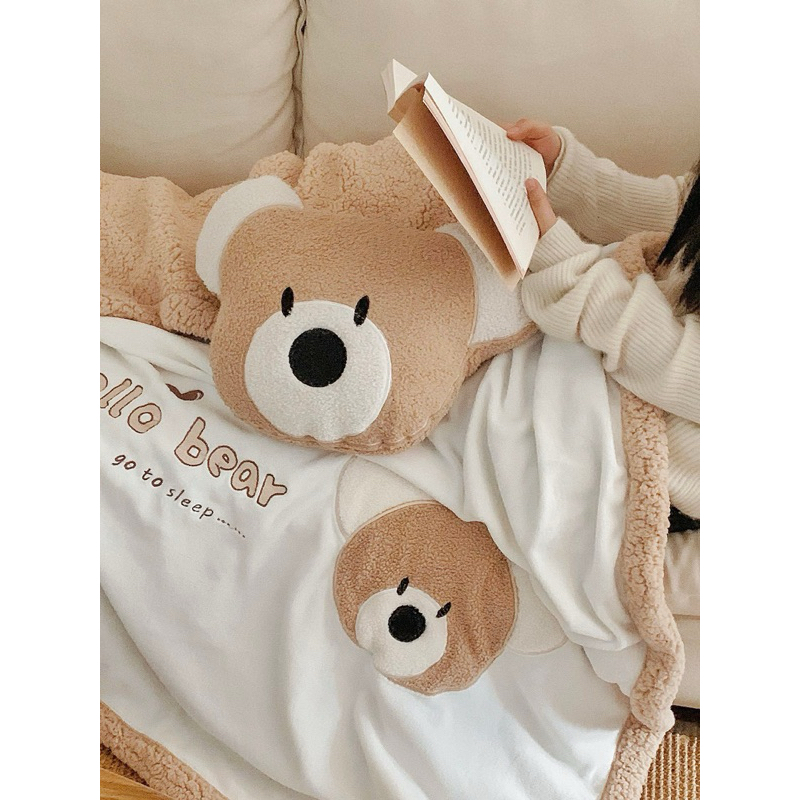 Chăn Lông Cừu Cao Cấp cực ấm,mềm và thêu họa tiết gấu teddy siêu đáng yêu