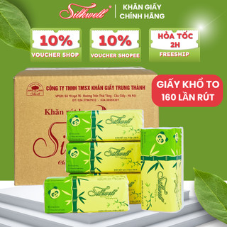 GIấy ăn gấu trúc khổ lớn Silkwell thùng 9 gói 160 tờ 3 lớp-siêu dai-không tẩy trắng hàng chính hãng