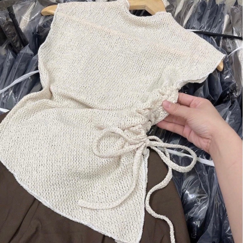 Áo crotop len tăm,Áo crotop vạt chéo , Áo Cộc Tay Vạt Chéo thun gân dày dặn phong cách hàn quốc