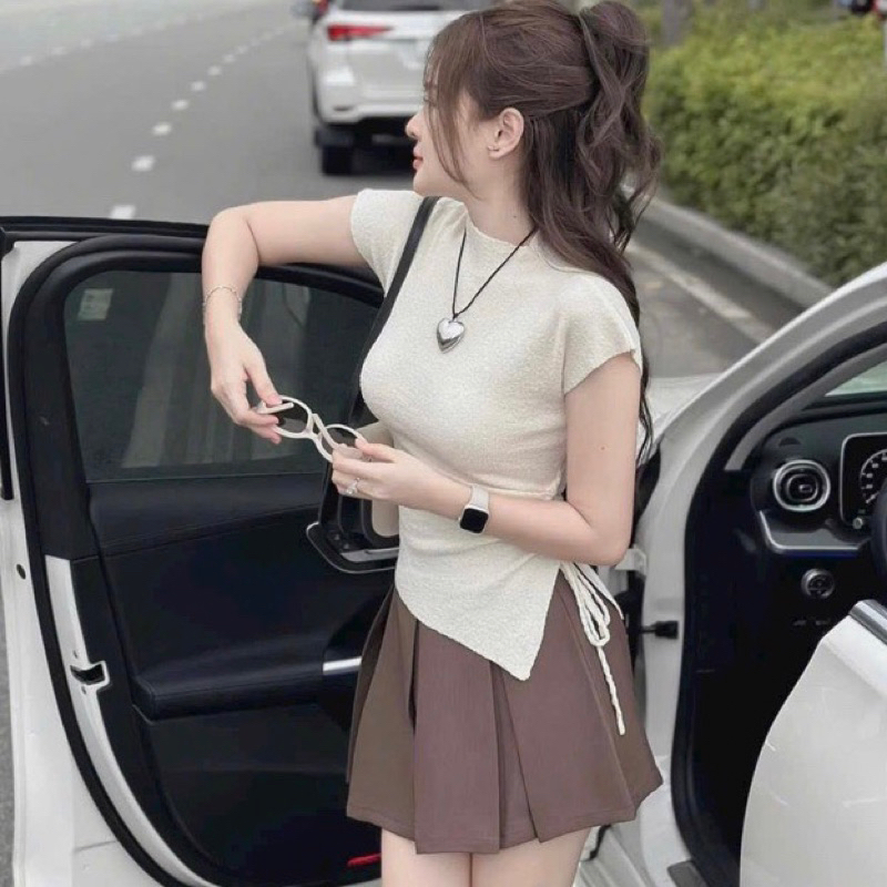 Áo crotop len tăm,Áo crotop vạt chéo , Áo Cộc Tay Vạt Chéo thun gân dày dặn phong cách hàn quốc