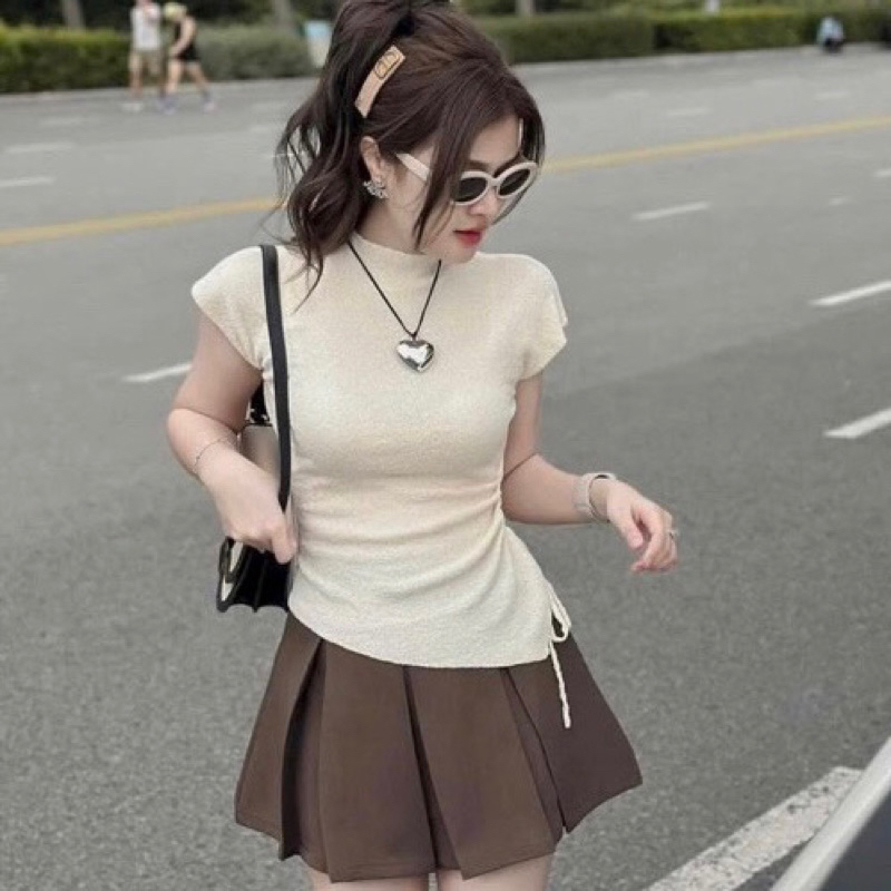 Áo crotop len tăm,Áo crotop vạt chéo , Áo Cộc Tay Vạt Chéo thun gân dày dặn phong cách hàn quốc