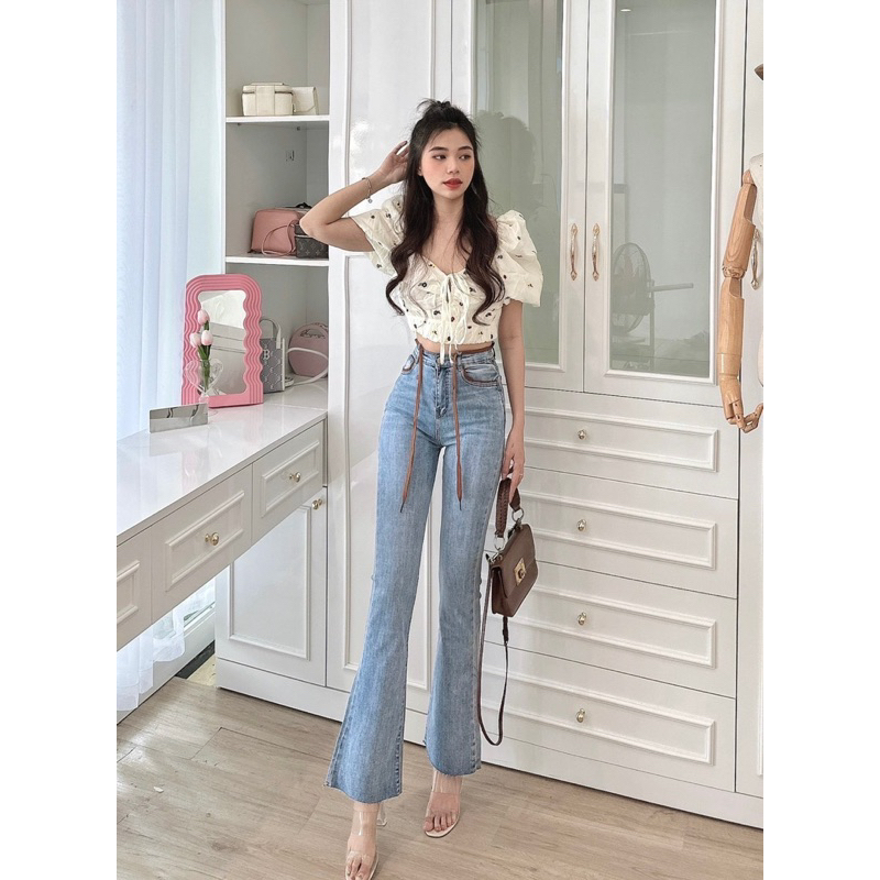 Quần Jean dài có giảm ống loe - hàng chuẩn form