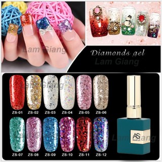 Sơn gel AS chai vuông xanh 15ml nhũ đá kim cương ZS