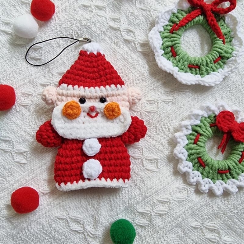 Móc khóa, tráng trí Ông già noel, người tuyết bằng len handmade