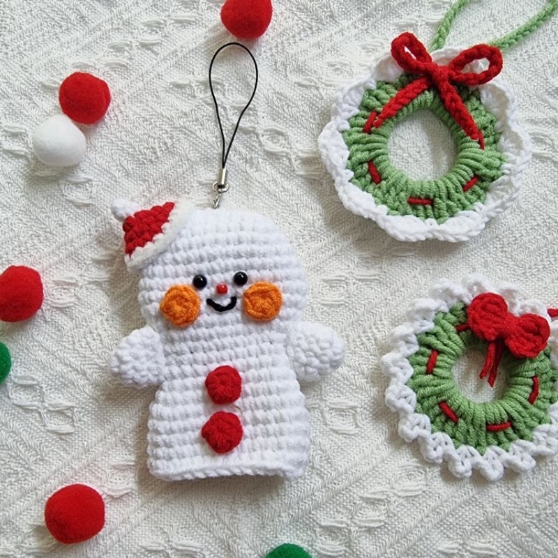 Móc khóa, tráng trí Ông già noel, người tuyết bằng len handmade