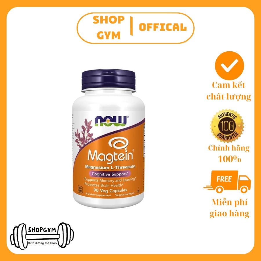 Viên uống bổ sung Magie NOW Magtein | Magnesium L-Threonate, 90 Veg Capsules hỗ trợ sức khỏe tim mạch - Shop Gym