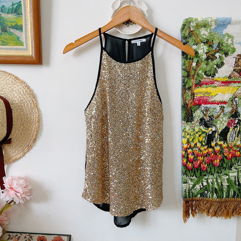 Áp dây voan sequin vàng