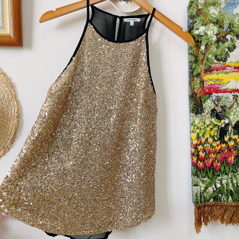 Áp dây voan sequin vàng