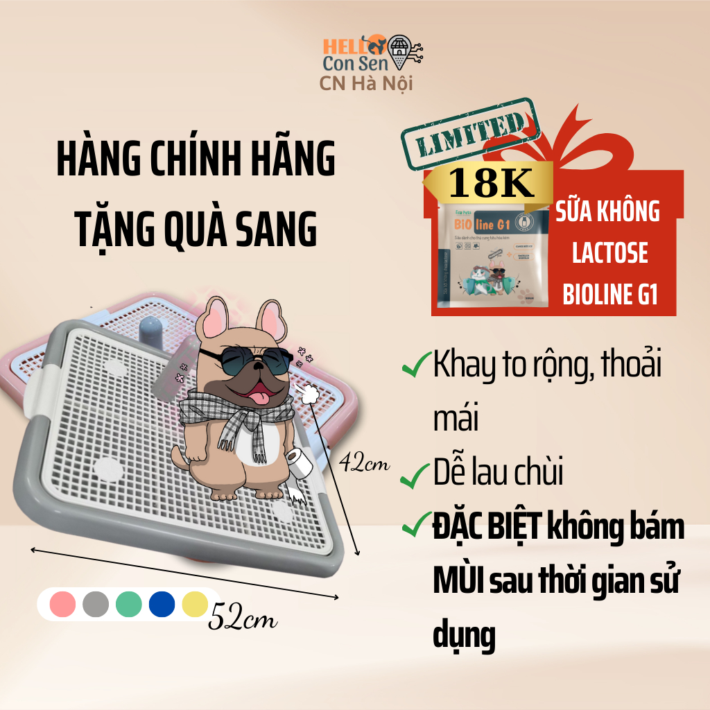 Khay vệ sinh ECOPETS cho chó nhỏ dưới 7kg kèm cọc bồn vệ sinh cho chó mèo tiện lợi dễ sử dụng 52x42cm