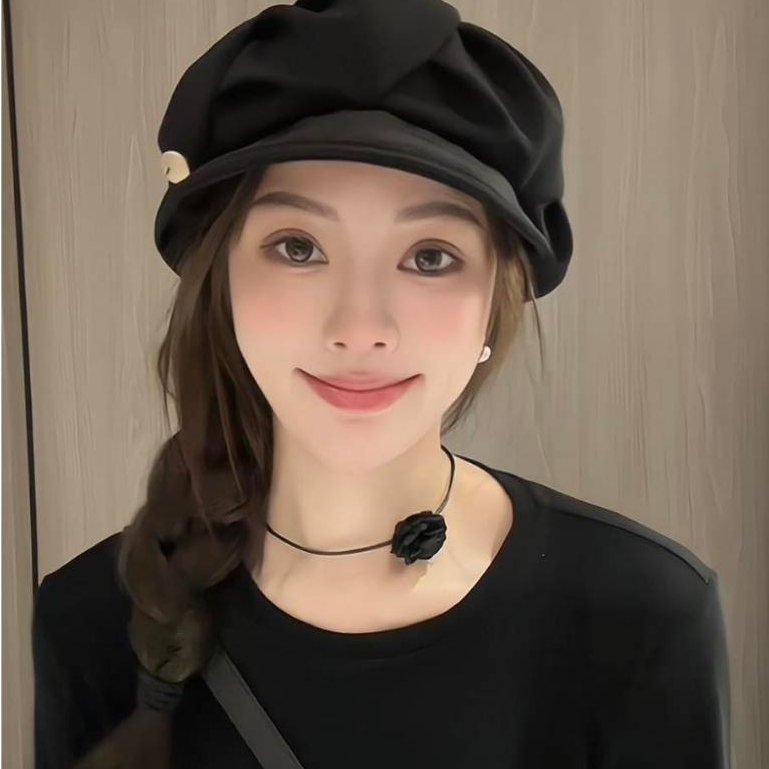 Mũ Xếp Ly Hình Bát Giác Mũ Nồi và Vòng cổ Choker cá tính cực xinh phong cách Hàn Quốc