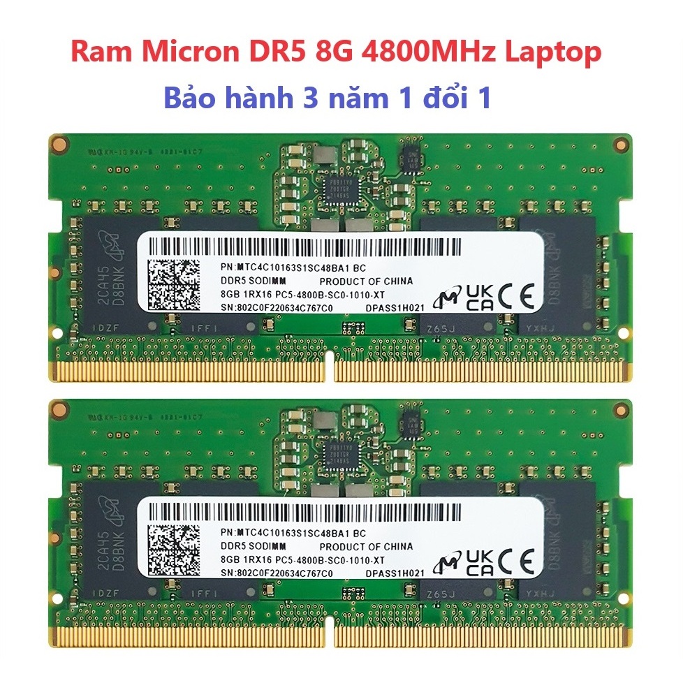Ram Laptop 8GB DDR5 4800Mhz 5600Mhz Micron Hynix Samsung Mới - Bảo hành 3 năm 1 đổi 1