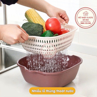 Bộ Thau Rổ Nhựa 2 cái Rửa Rau Hoa Củ Quả Cao Cấp- 3288/3289/3290