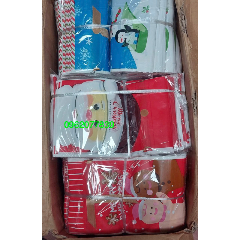 Túi Dây Rút Nơ Đựng Bánh Kẹo Quà Tặng Giáng Sinh/Năm Mới Hình Bông Tuyết/ Ông già Noel/Cây thông/Ginger bread