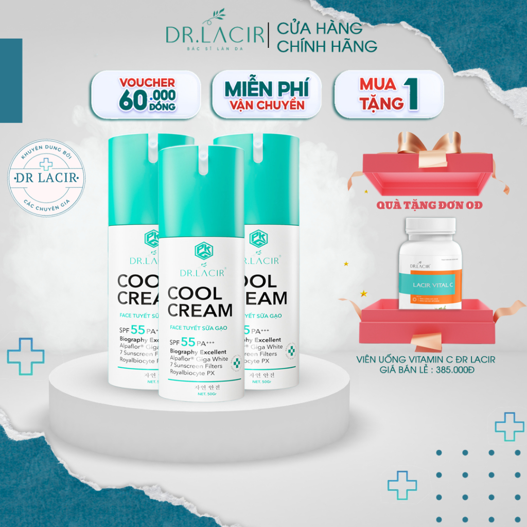 Kem Chống Nắng, Kem Dưỡng Da Ngày Và Đêm Dr. Lacir Cool Cream SPF55++ Kiềm Dầu Dưỡng Da Khô, Da Hỗn Hợp - 35ml