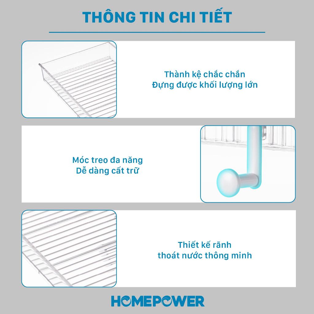 Kệ Nhà Tắm Dán Tường Homepower KCN-02 Có Móc Treo, Kệ Đựng Mỹ Phẩm Đa Năng