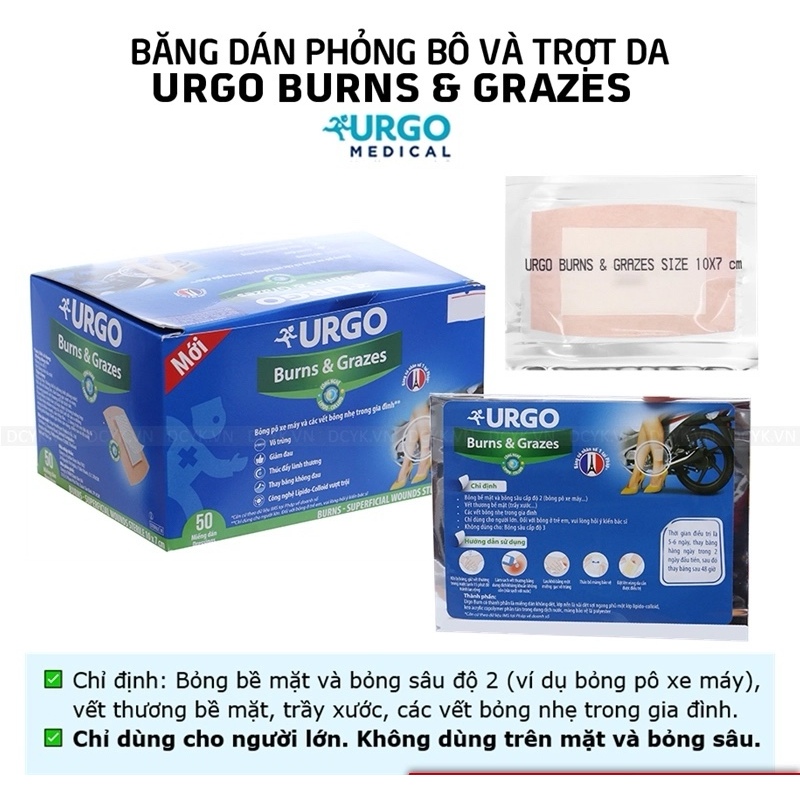 Miếng dán bỏng phỏng, vết thương, trầy, trợt da Urgo Burns & Grazes