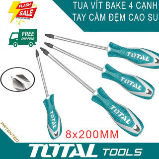 Tua vít Bake 4 cạnh trợ lực 8x200mm tay cầm cao su Hàng xịn thép crv công nghiệp chịu lực không toét mẻ đầu vít THT22836