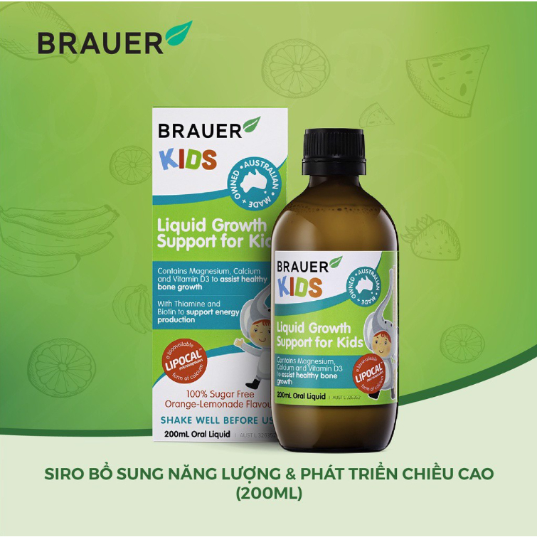 Siro Brauer Kids Liquid Growth Support for Kids Hỗ trợ Phát triển Chiều Cao cho trẻ từ 1 tuổi (200ml) quatangme.com.vn