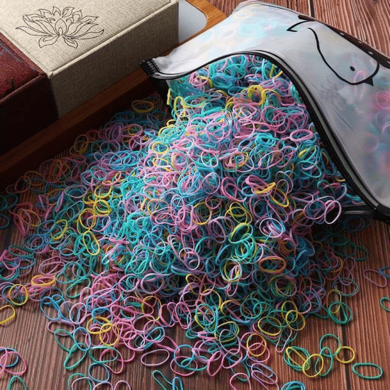 Túi Zip 1000 Sợi Dây Thun Buộc Tóc Mini Co Giãn Nhiều Màu Sắc Dành Cho Bé Gái