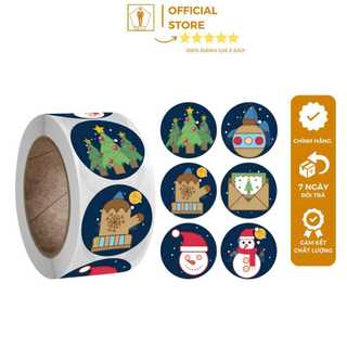 Sticker mery chirstmas traz men cuộn sticker giáng sinh noel 500 cái x 2.5cm 3.8cm