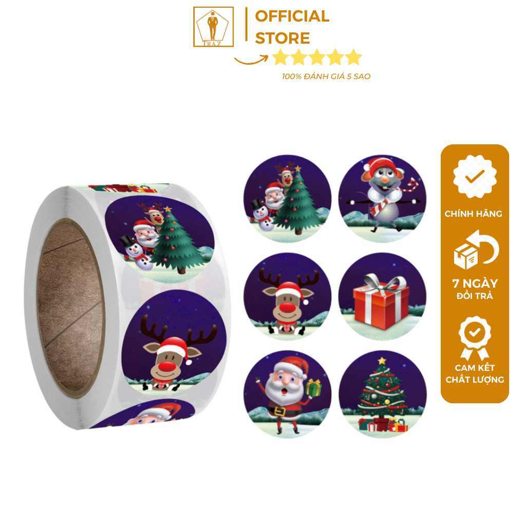 Sticker Mery Chirstmas TRAZ Cuộn sticker giáng sinh 500 cái x 2.5cm