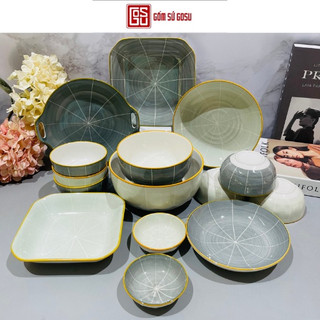 Bộ Bát Đĩa Tô Sứ Chén Đĩa Decor GoSu Cao Cấp Xanh Mint Mang Phong Cách Nhật Bản Men Sáng Đẹp An Toàn
