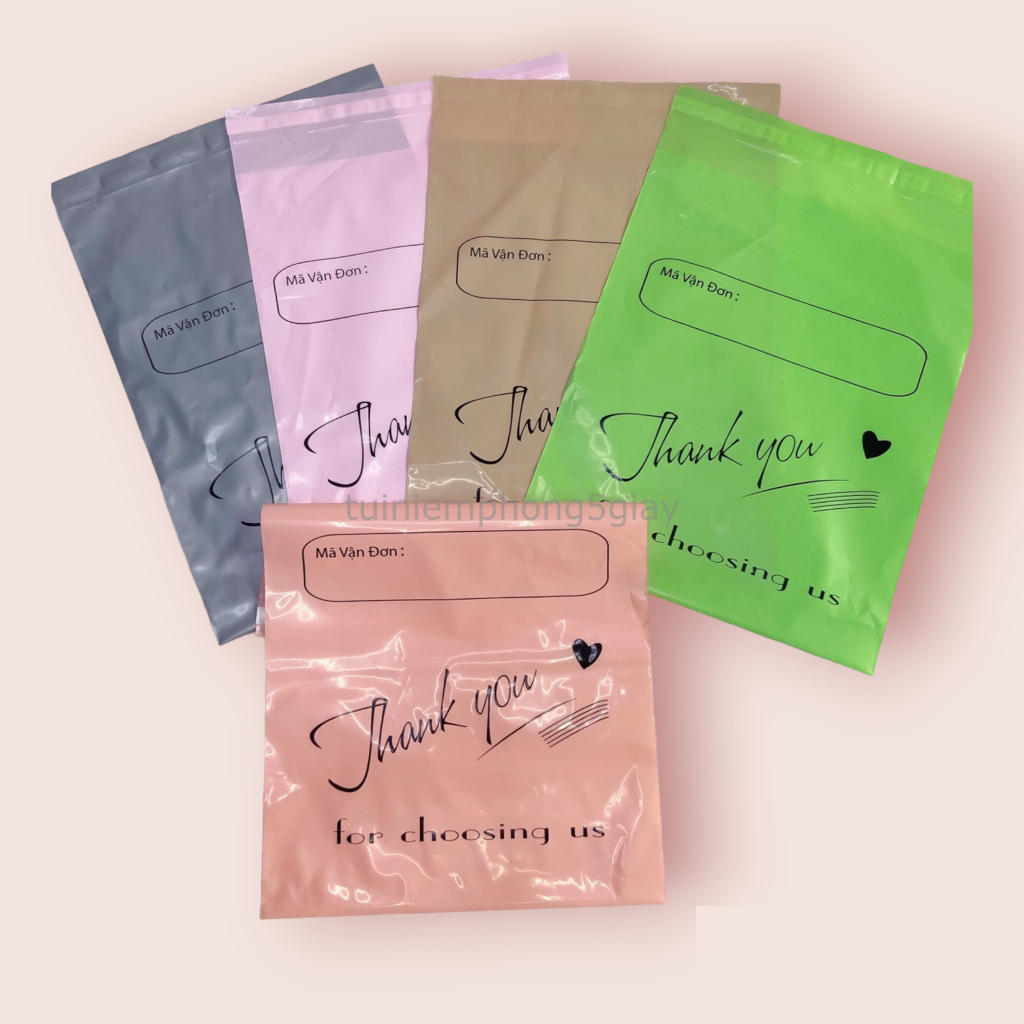 Túi gói hàng niêm phong in sẵn chữ thank you loại dày đủ màu đủ size  - 5 giây