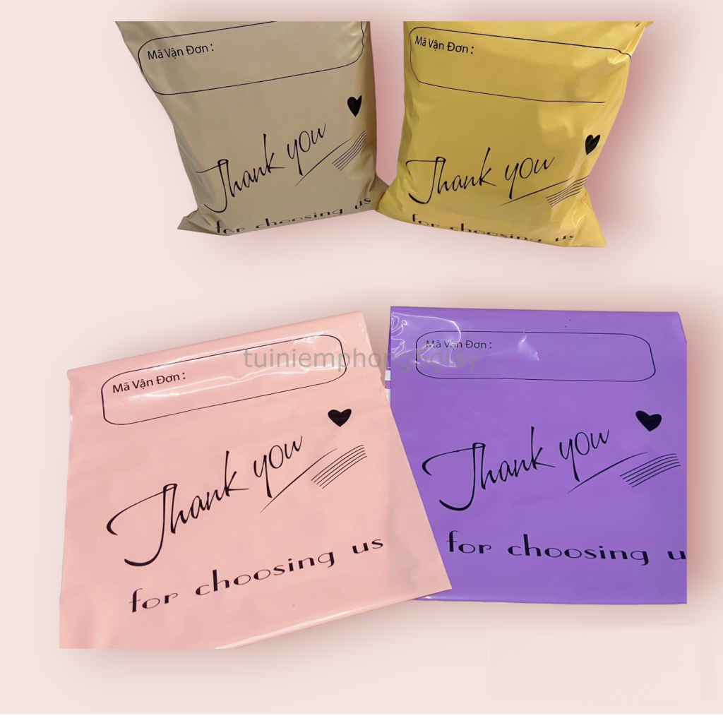 Túi gói hàng niêm phong in sẵn chữ thank you loại dày đủ màu đủ size  - 5 giây