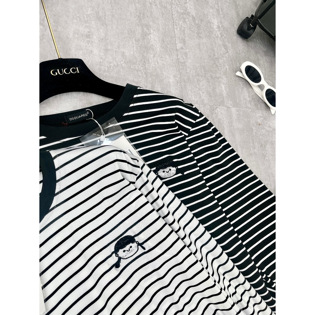 Set Bộ Đồ Nữ Áo Thun Dáng Dài Kẻ Ngang Thêu Cô Gái Mix Quần Xuông Dáng Dài Bo Gấu Freesize