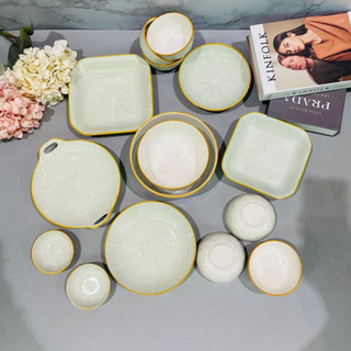 Bán Lẻ Bộ Bát Đĩa Chén Dĩa Cao Cấp Xanh Mint Phong Cách Nhật Bản Men Ngọc Sáng Đẹp