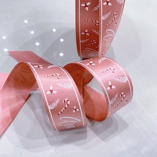 Ruy băng Hoạ Tiết Noel Màu Hồng Ruốc 2 mặt (ribbon)