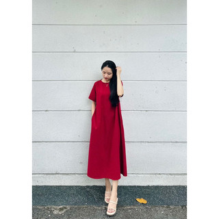 Đầm Linen dáng dài đỏ đô
