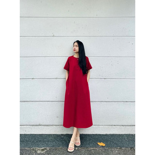 Đầm Linen dáng dài đỏ đô