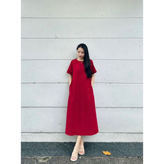 Đầm Linen dáng dài đỏ đô