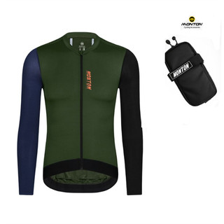Combo áo đạp xe monton dài tay + túi green
