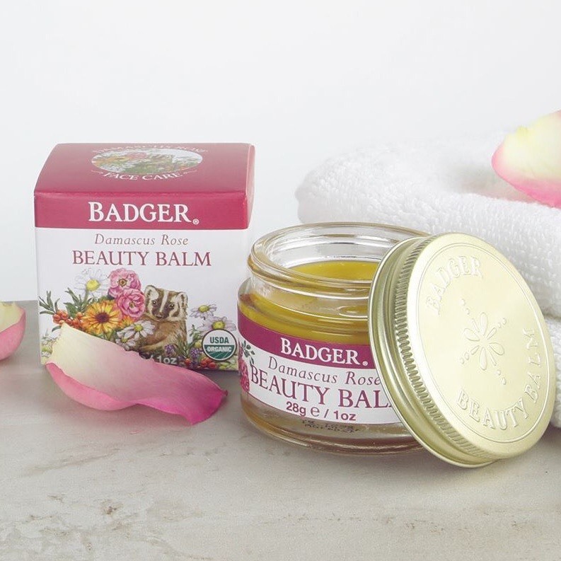 Sáp Dưỡng Hữu Cơ Hoa Hồng Dưỡng Ẩm Sâu Da Mặt Khô Lão Hóa Nhập Khẩu Mỹ BADGER Rose Beauty Balm USDA Organic 28g