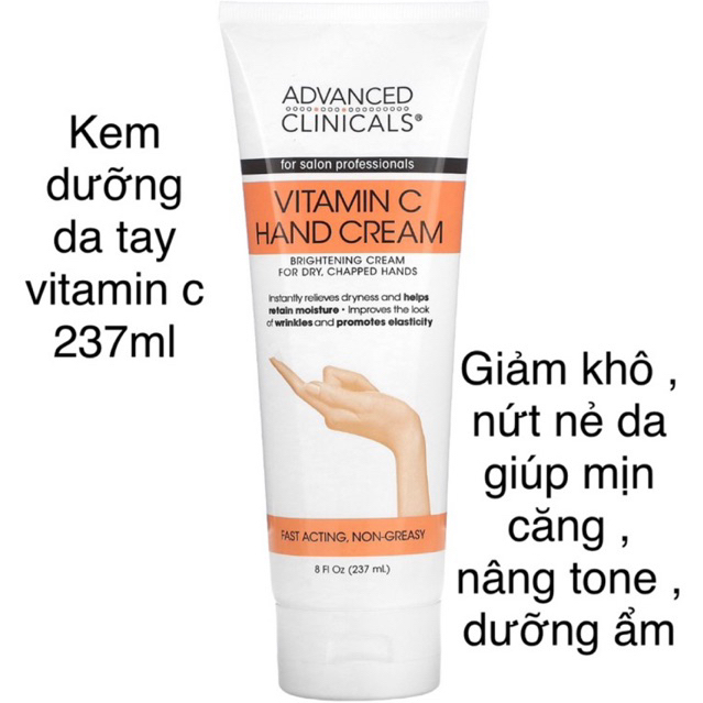 Kem dưỡng trắng da tay vitamin C hand cream 237ml dưỡng ẩm advanced Clinicals