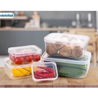 Bộ 5 hộp nhựa đựng thức ăn, hộp lạnh bầu tiện dụng để lò vi sóng, tủ lạnh, hôp trữ đông Việt Nhật