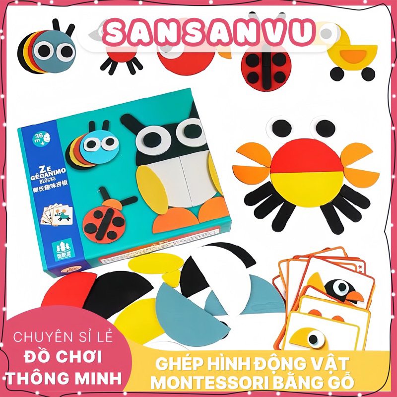 Đồ chơi trí tuệ Montessori cho bé Bộ ghép hình động vật bằng gỗ cao cấp