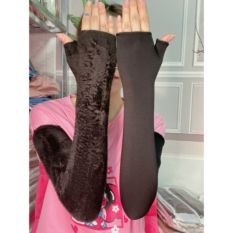 Ống tay lông cừu màu đen - găng tay - Nam bon chen được nha