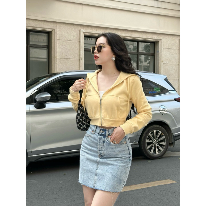 H&M Đức - Áo khoác hoodie có khóa kéo năng động màu vàng nhạt hồng phấn sale auth new tag cao cấp chính hãng 1031490003