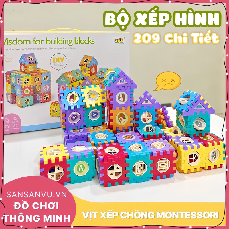 Đồ chơi xếp hình 209 chi tiết cỡ lớn, lắp ráp lego, khối xây dựng 3D thông minh cho bé