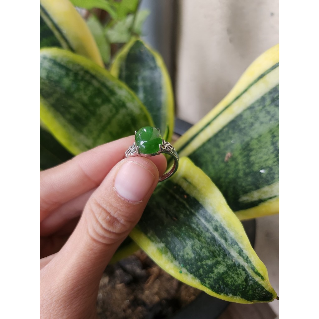 Nhẫn nữ bạc s925 mặt nhẫn đính đá ngoc bích kiểu tròn